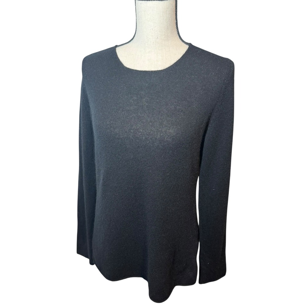 Amina Rubinacci Made in Italy Black Cashmere Long Sleeve Knit Top Medium